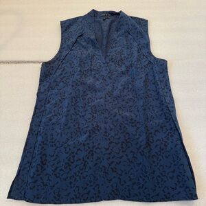 Theory Navy Blue Patterned Sleeveless Top